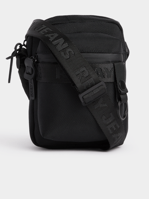 Men's Relay Jeans Textured Nylon Messenger Black Bag