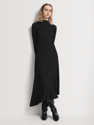 Asymmetrical Hem Bubble Knit Column Dress