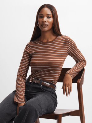 Jet Women's Brown/White Striped T-Shirt