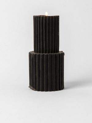 Stepped Pillar Candle Black 18cm