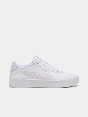 Puma Junior Grade-School Carina 3.0 Beach Florals White/Pink Sneakers