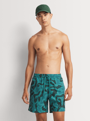 Men's Relay Jeans Geo Camo Green Swim Short