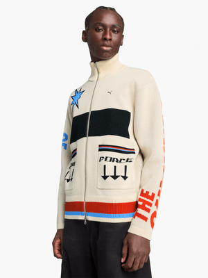 Puma Men's Special Items Beige/Multicolour Knit Motor Jacket