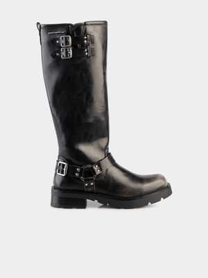Women's Sissy Boy  Black  3 Buckle Detail Tall Boots
