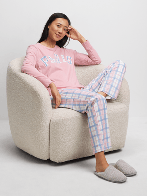 Exact Women's Pink & Blue Checked Sleepwear Set