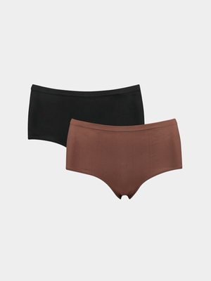 Exact Women's Black & Brown 2 Pack Seamless Brazilian Briefs