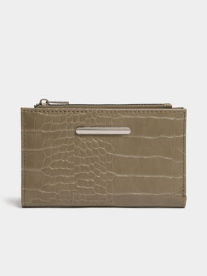 Exact Women's Olive Green Foldover Croc Wallet