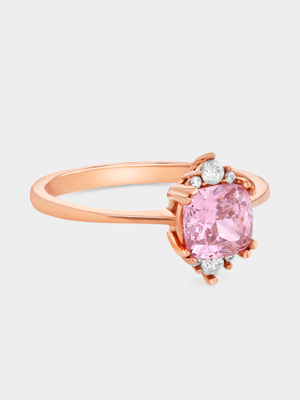 Rose Gold Pink Cubic Zirconia Cushion Tiara Ring