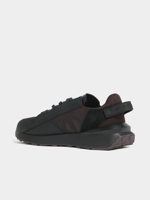 Fabiani Men's Brown Leather Mesh Logo Sneakers