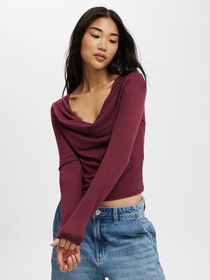 Women's Cotton On Burgundy Jordie Cowl Neck Long Sleeve Top