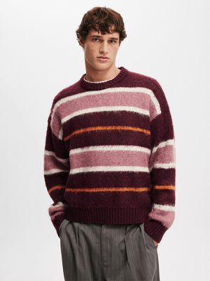 Men's Cotton On Burgundy Box Fit Fuzzy Crew Knit Top