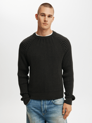 Men's Cotton On Black Box Fit Rib Crew Knit Top