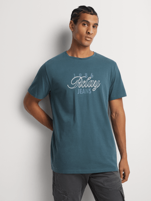 Men's Relay Jeans Outline Signature Petrol Blue Graphic T-Shirt