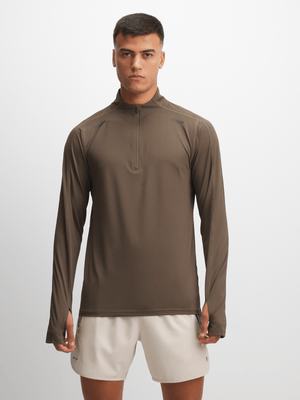 TS Mens Dri-tech® 1/4 Zip Taupe Funnel Neck Sweat Top