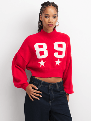 The FIX Women's Red & White Graphic Cropped Jumper