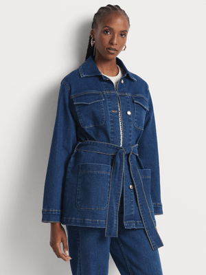 FF Denim Tie Detail Longer Line Denim Jacket