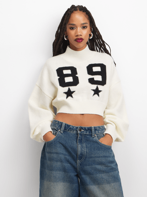 The FIX Women's White & Black Graphic Cropped Jumper