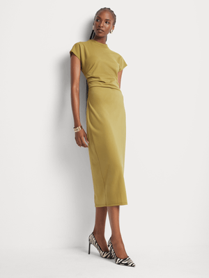 High Neck Side Pleats Column Dress