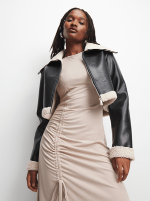 The FIX Women's Black Cropped Sherpa Jacket