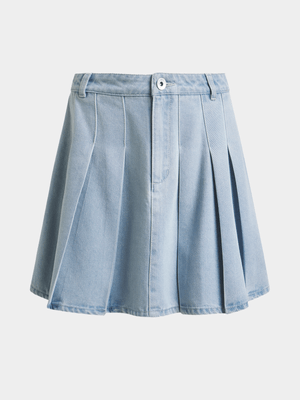 Jet Teen Girls Light Blue Pleated Denim Skirt