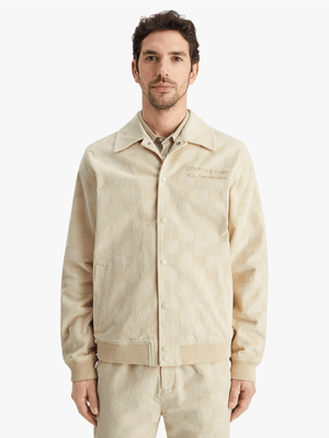 Men's Scotch & Soda Cream Check-Patterned Corduroy College Jacket
