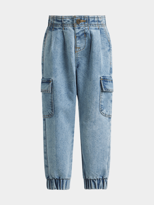 Exact Older Girl's Mid Wash Utility  Denim Joggers