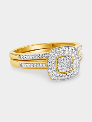 Yellow Gold Earth Grown Diamond Multi-Stone Cushion Halo Twinset Ring