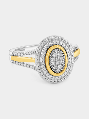 Yellow Gold & Sterling Silver Lab Grown Diamond Oval Double Halo Ring