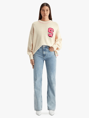 Women's Scotch & Soda Cream Varsity Oversized Pullover