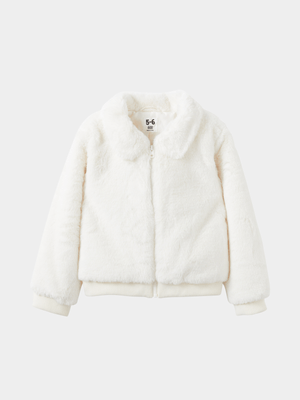 Cotton On Kids Girl White Nicole Faux Fur Jacket