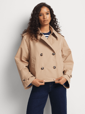 Women's Scotch & Soda Beige  Cotton Blend Short Trenchcoat