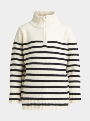 Jet Younger Boys White/Black 1/4 Zip Jersey