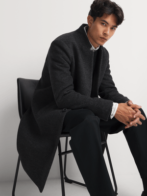 Men's Markham Smart Speckle Melton Stand Up Collar Charcoal Coat