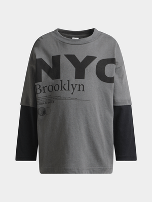Jet Younger Boys Charcoal/Black NYC Combo T-Shirt