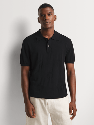 Fabiani Men's Black Crest Texture Polo Golfer