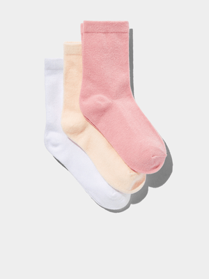 Cotton On Kids Pink 3Pk Crew Socks