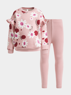 Exact Younger Girl's Pink Sweat Top & Rib Leggings Set
