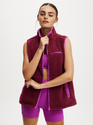 Women's Cotton On Red Active Peak Sherpa Vest