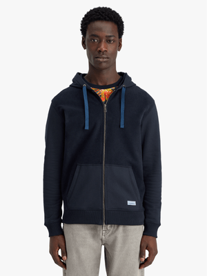 Men's Scotch & Soda Navy Reverse Terry Zip Through Hood