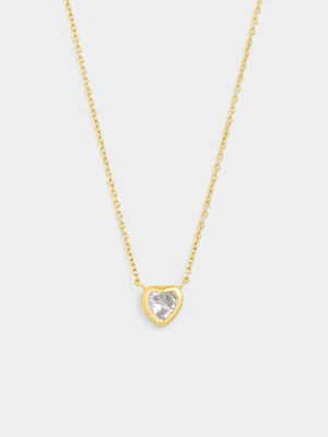 Gold Plated Sterling Silver Cubic Zirconia Bezel Heart Pendant
