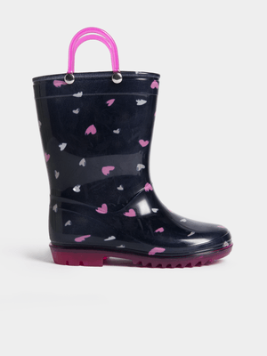 Exact Younger Girl's Navy Heart Rain Boots