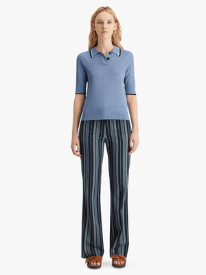 Women's Scotch & Soda Blue Pointelle Collared Knitted Top