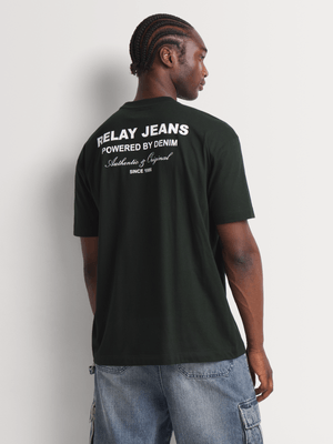 Men's Relay Jeans Oversized Signature Printed Forest Green T-Shirt