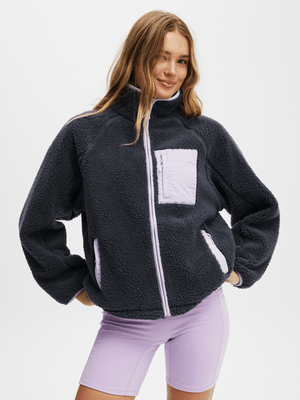 Women's Cotton On Charcoal Active Trail Sherpa Zip Thru Jacket