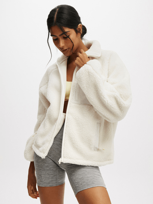 Women's Cotton On White Active Trail Sherpa Zip Thru Jacket