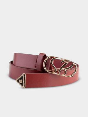 Women's Sissy Boy Burgundy with Logo Hardware Buckle Belt