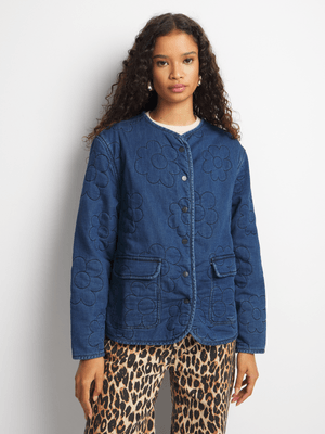 Women's Me&B Blue Quilted Flower Denim Jacket