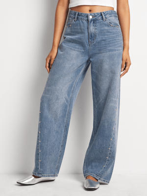 Women's Me&B Blue Studded Wide Leg Jeans