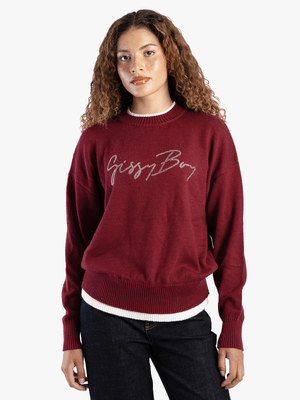 Women's Sissy Boy Burgundy Basic Knit Sweater