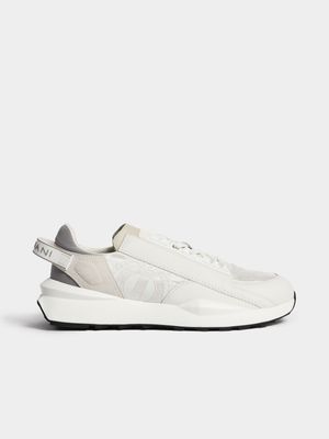 Fabiani Men's Ecru Leather And Mesh Logo Sneaker